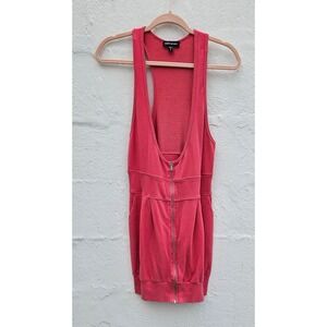 Vintage Y2K Bebe Sport Tank Dress Hot Pink Zip‎ Up Stretch Scoop Rib Knit Mini M